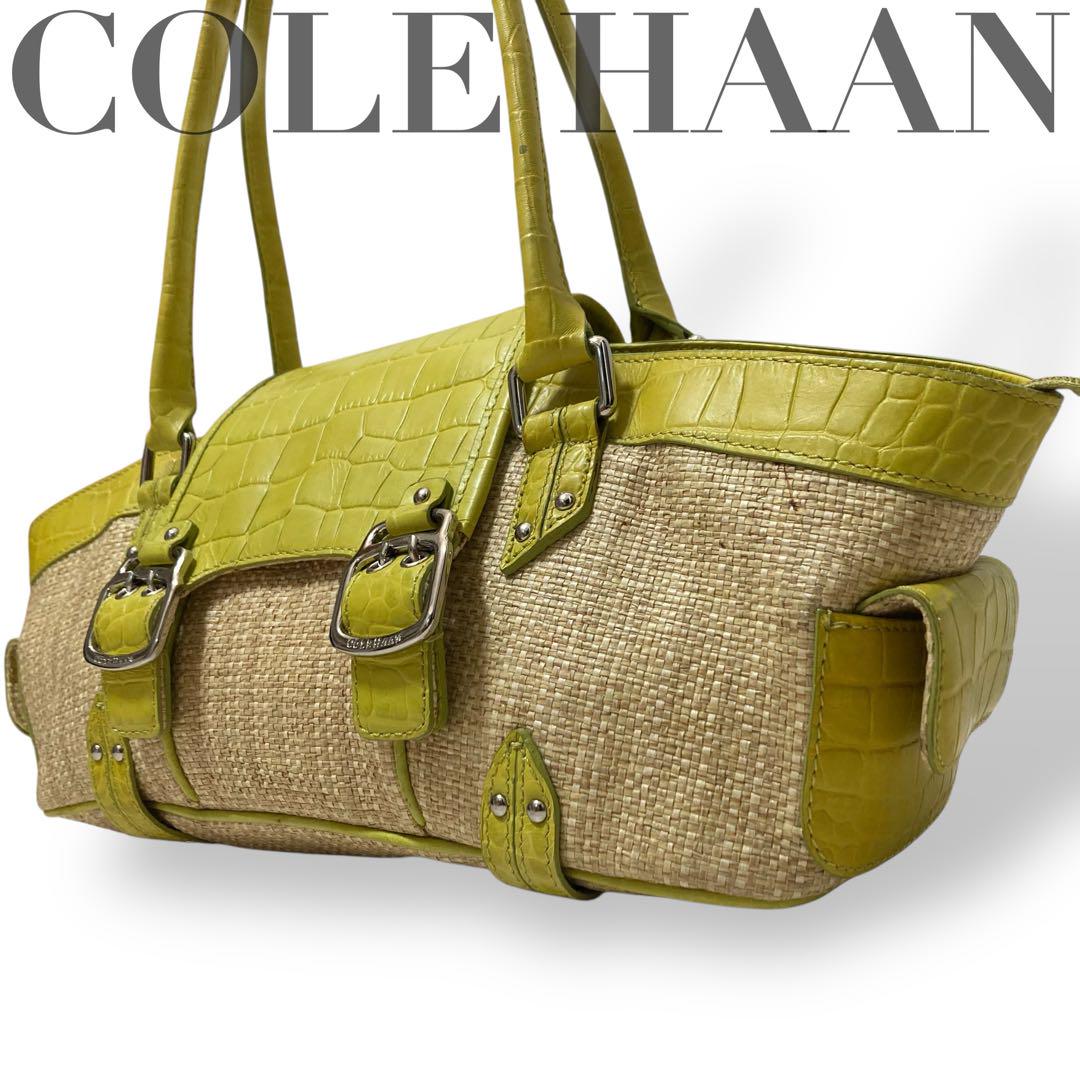 【美品】COLE HAAN コールハーン 籠 かご ハンドバッグ A4収納可 美品】コールハーン かごバッグ クロコ型押し ショルダー トート