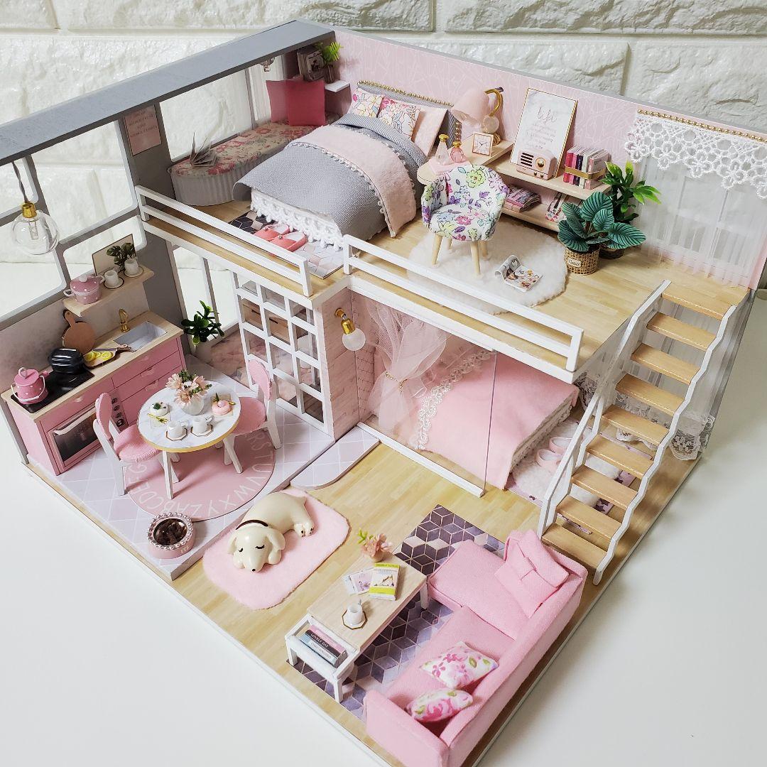 国内発送】 ミニチュアドールハウス. ピンク完成品(オルゴール 国内発送】 ミニチュアドールハウス. ピンク完成品(オルゴール
