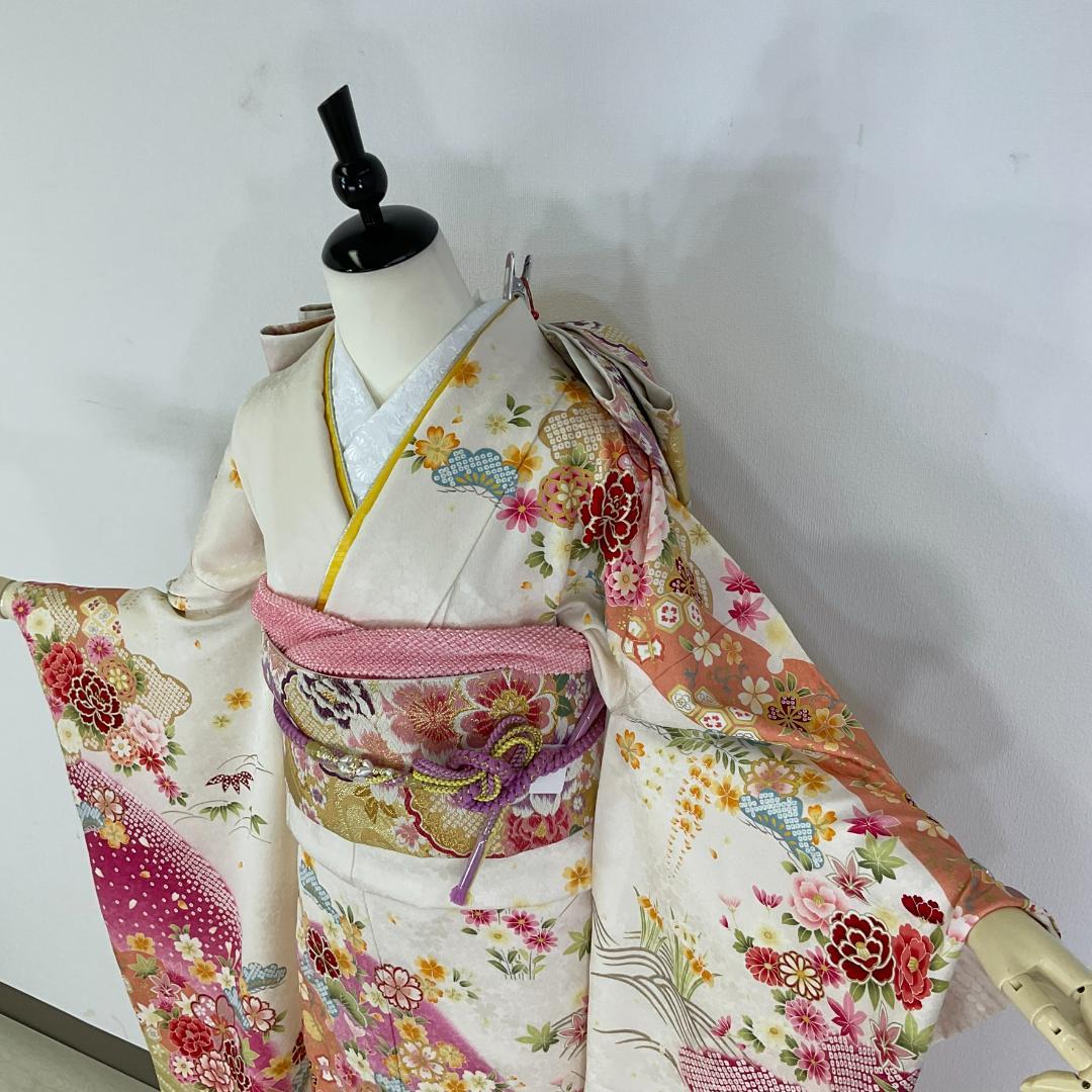 美品 正絹お振袖 7点フルセット L～LLサイズ 水色】