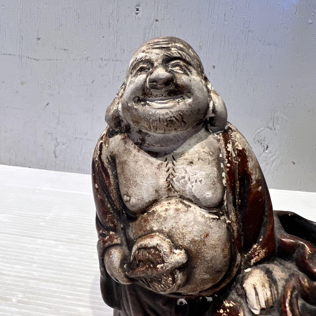 陶器製 古美術　布袋様　陶器置物　九谷焼　陶名あり　七福神