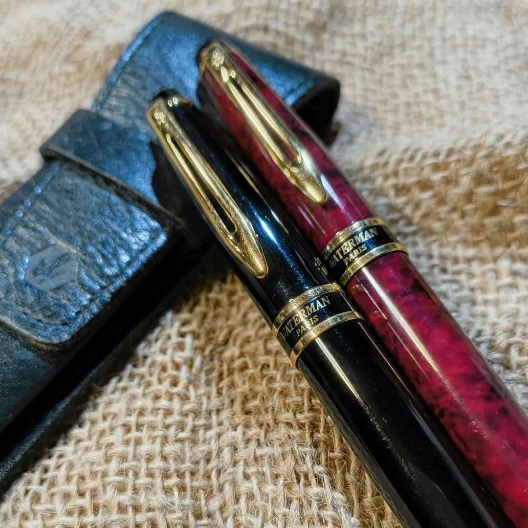WATERMAN 万年筆 赤 黒2本セット レザーケース付き