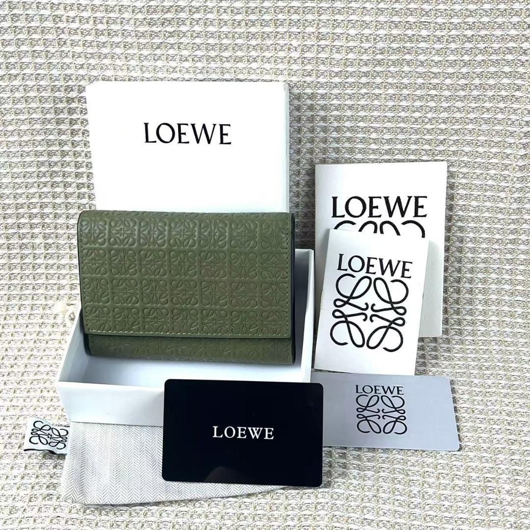 LOEWE リピートアナグラム 三つ折り財布 グレー