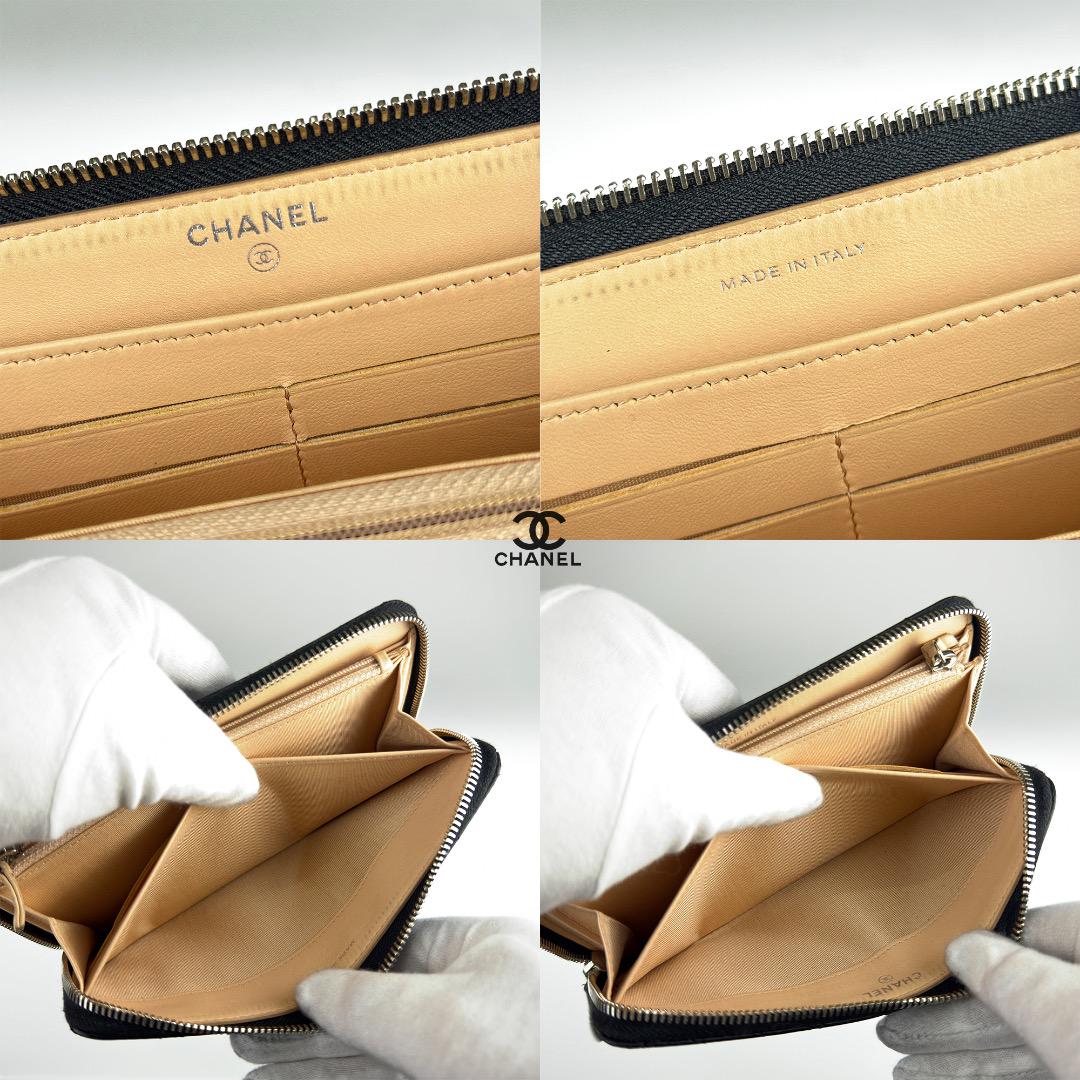 CHANEL シャネル　カメリアエンボス　ラムスキン　ラウンドファスナー　長財布