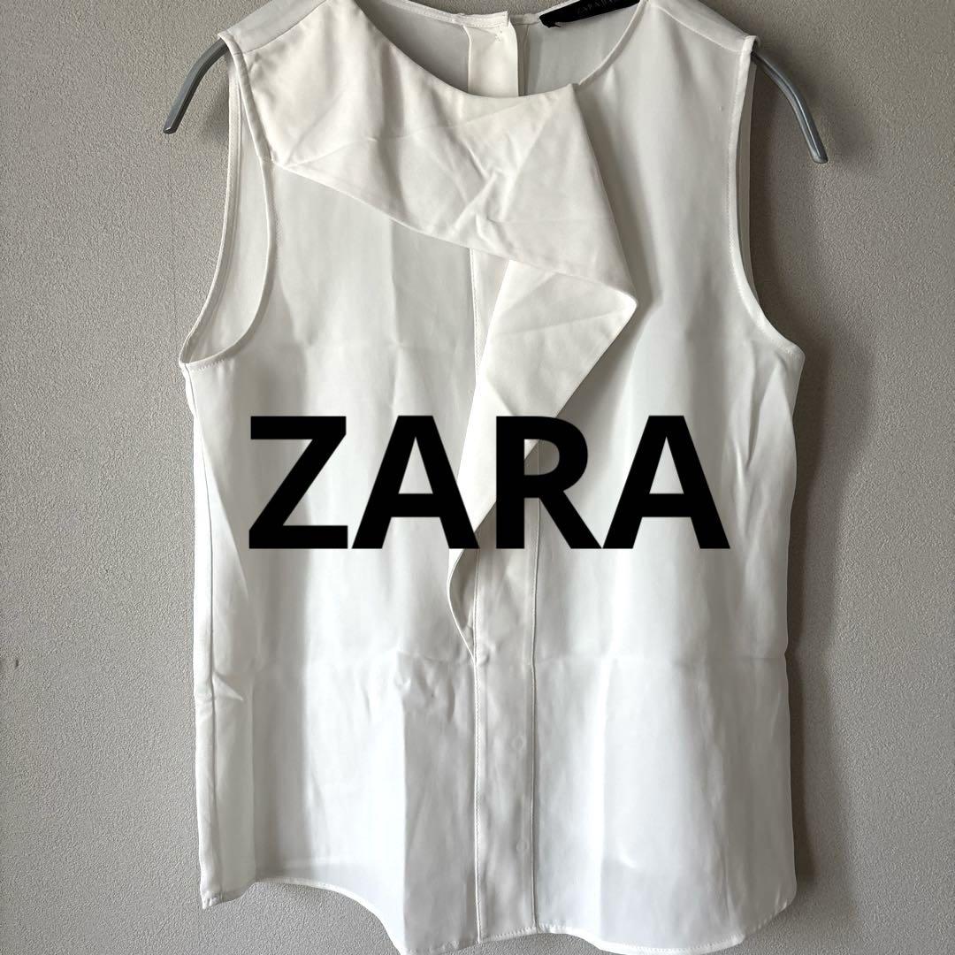 ZARA BASIC ザラ ホワイト ノースリーブ シャツ フリル - メルカリ