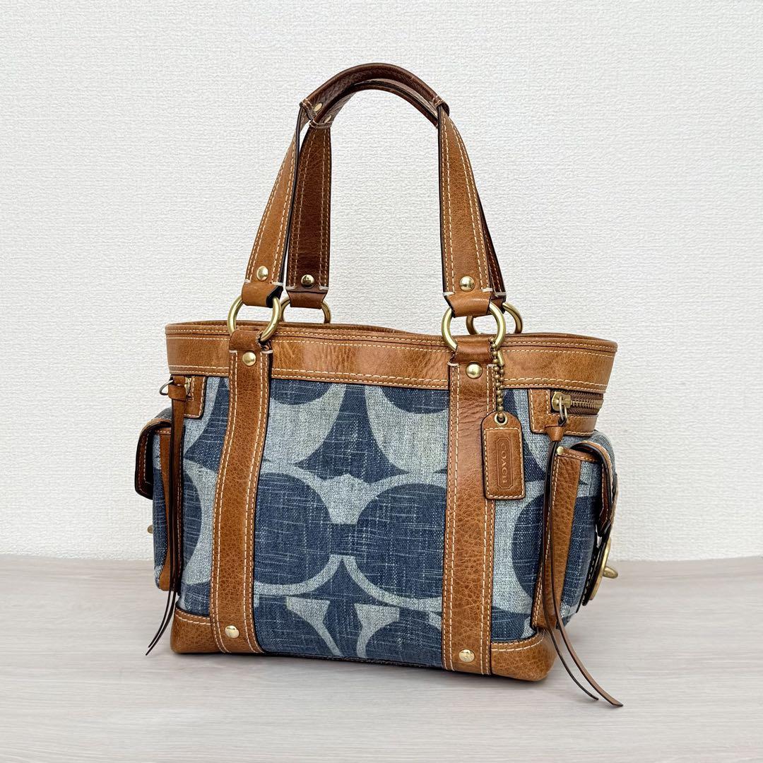 バッグ Coach Denim Tonal Signature Satchel Bag