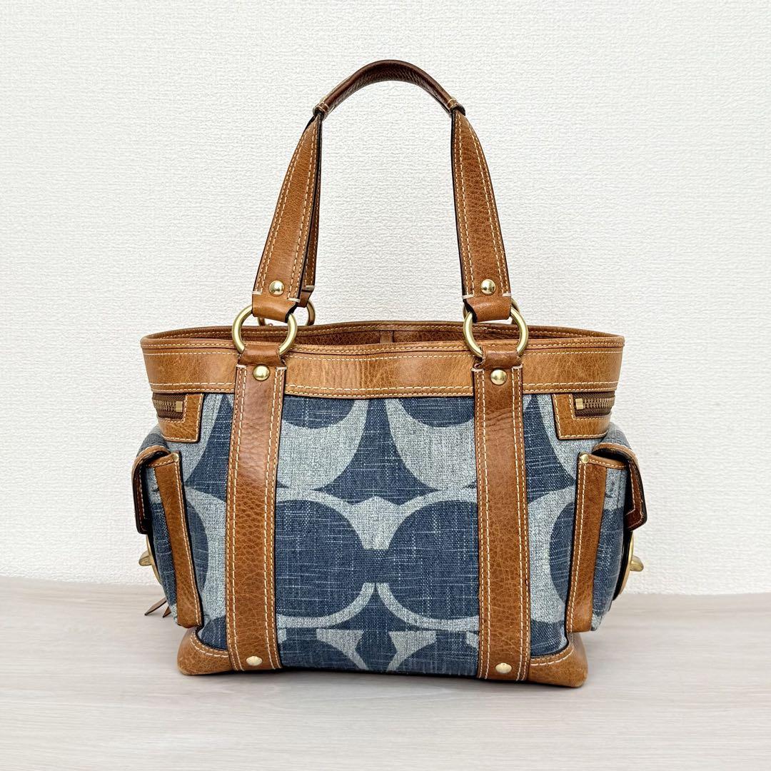 バッグ Coach Denim Tonal Signature Satchel Bag Coach Tonal Denim Signature 'C' East West Gallery Tote Bag