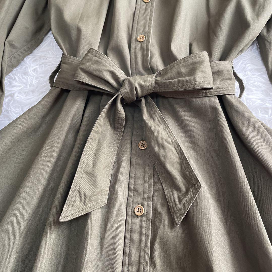 ★【美品】ラルフローレン シャツワンピース ミモレ丈 カシミア100％ カーキ ☆【美品】ラルフローレン シャツワンピース ミモレ丈 カシミア