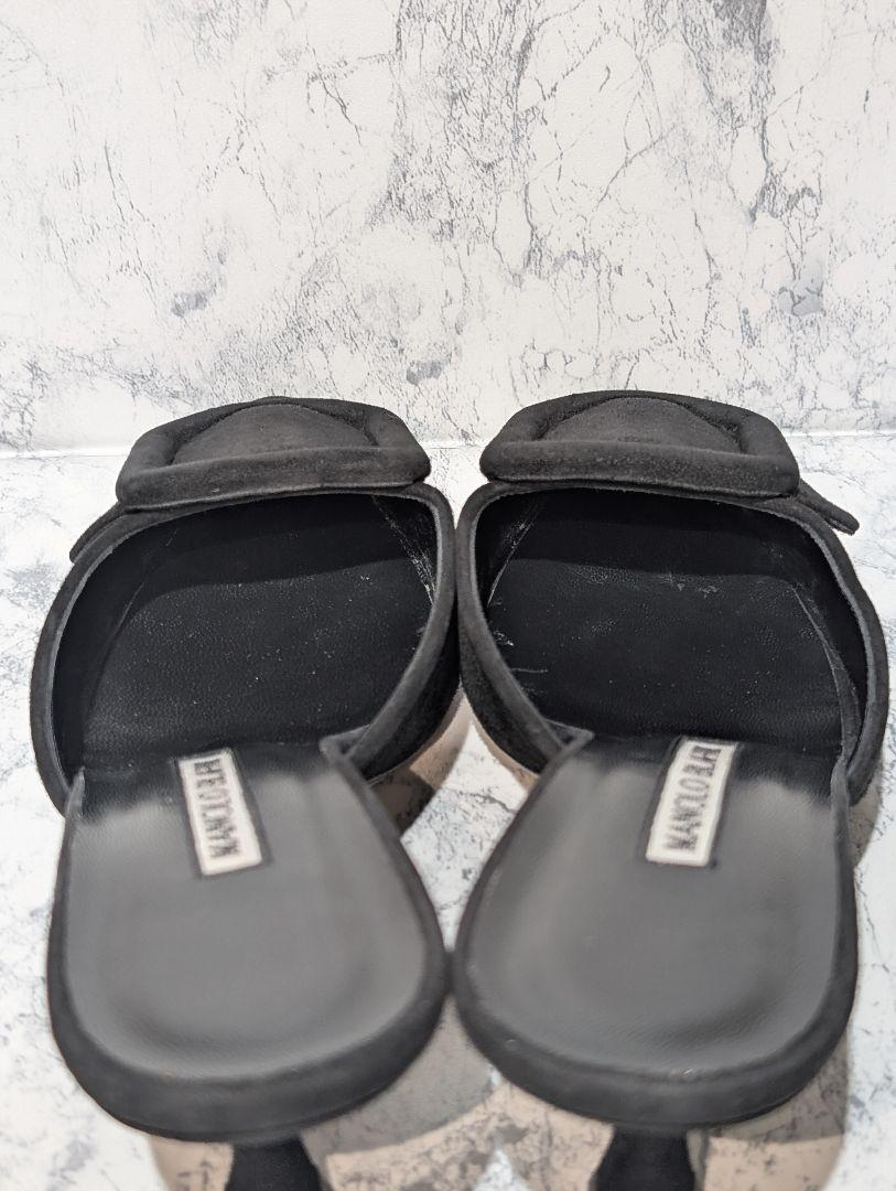 【美品】マノロブラニク　スエード オープントゥ ミュール ブラック 23.5㎝ MANOLO BLAHNIK マノロブラニク MACULA スエード ミュール