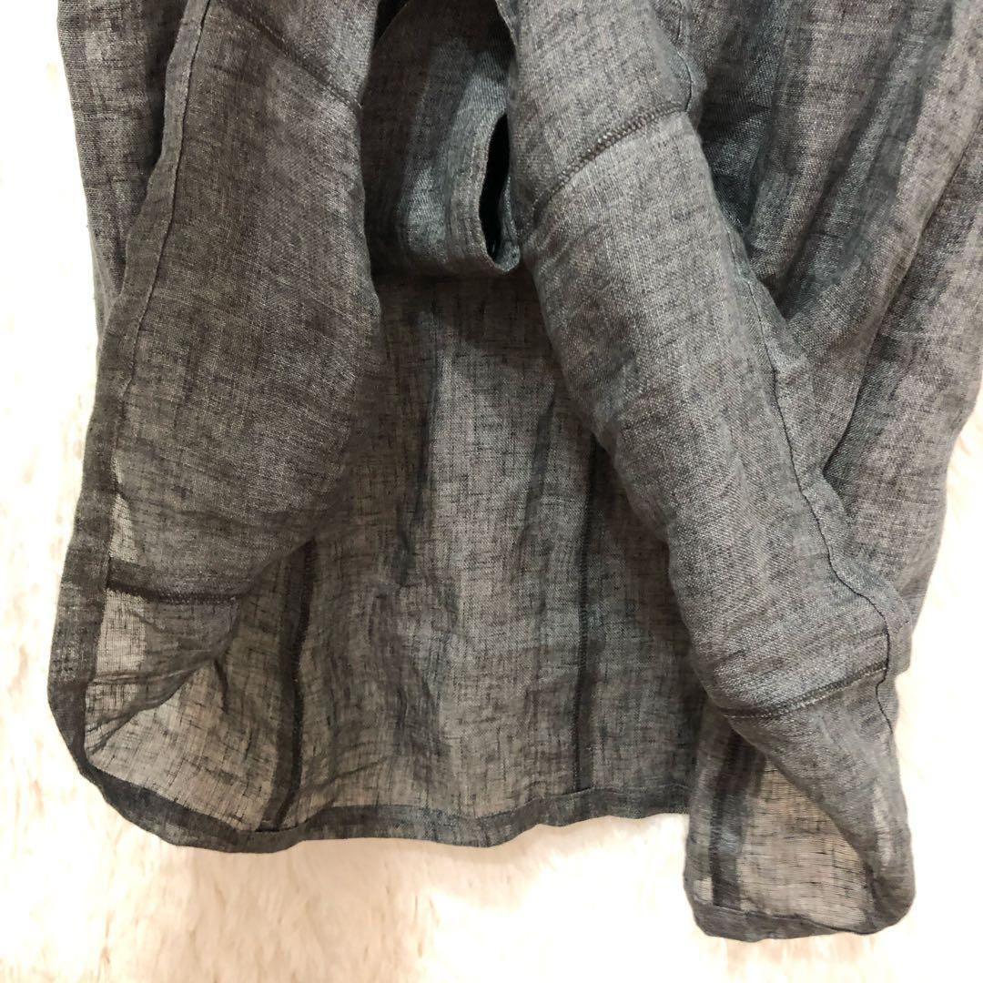 ★NiNa★ニナ リネン シャツ ワンピース 【M〜L】 膝丈 天然素材 グレー