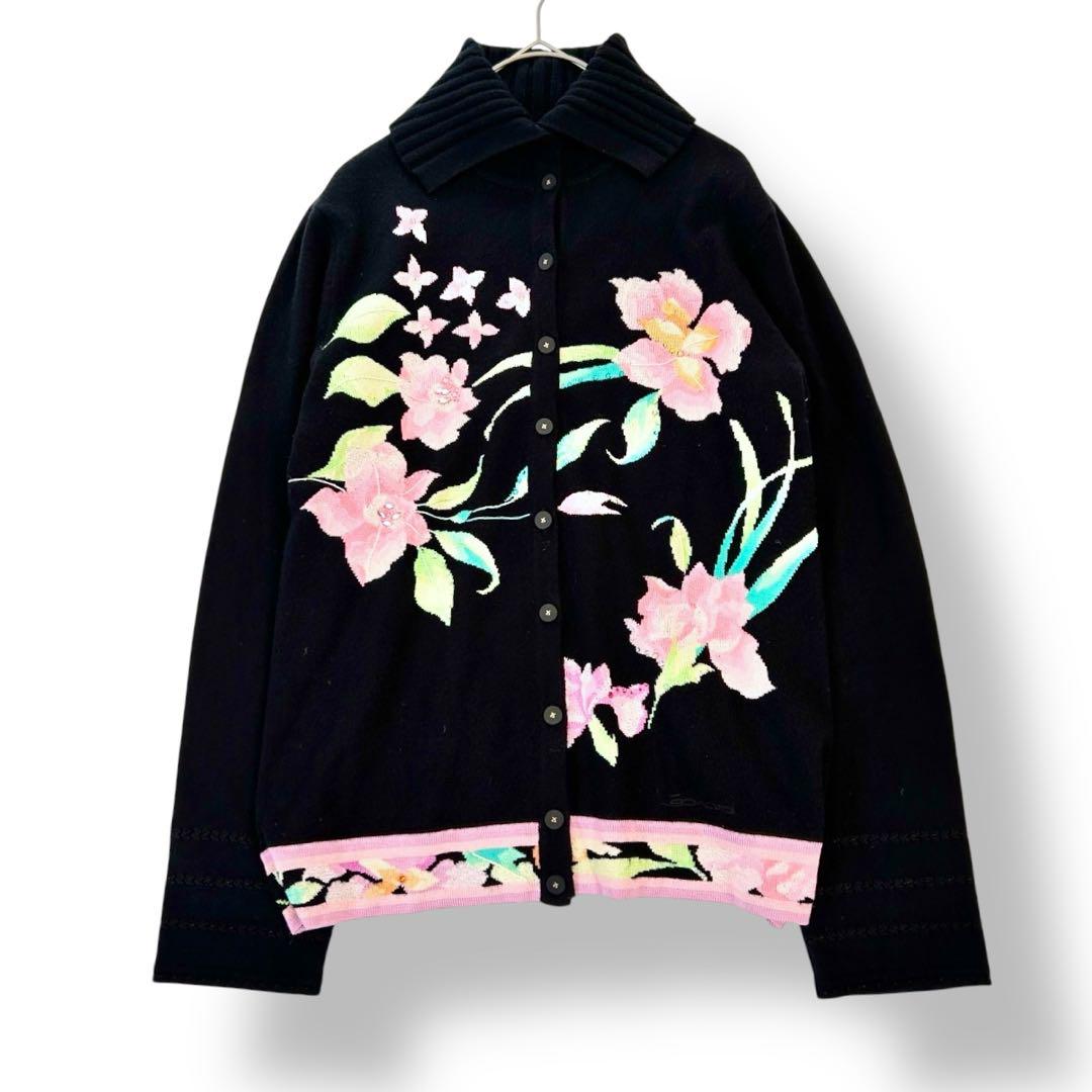 極美品✨LEONARD ロングカーディガン　シルク混　ラインストーン　羽織　黒 極美品✨️LEONARDレオナール カシミア×シルク ラインストーン