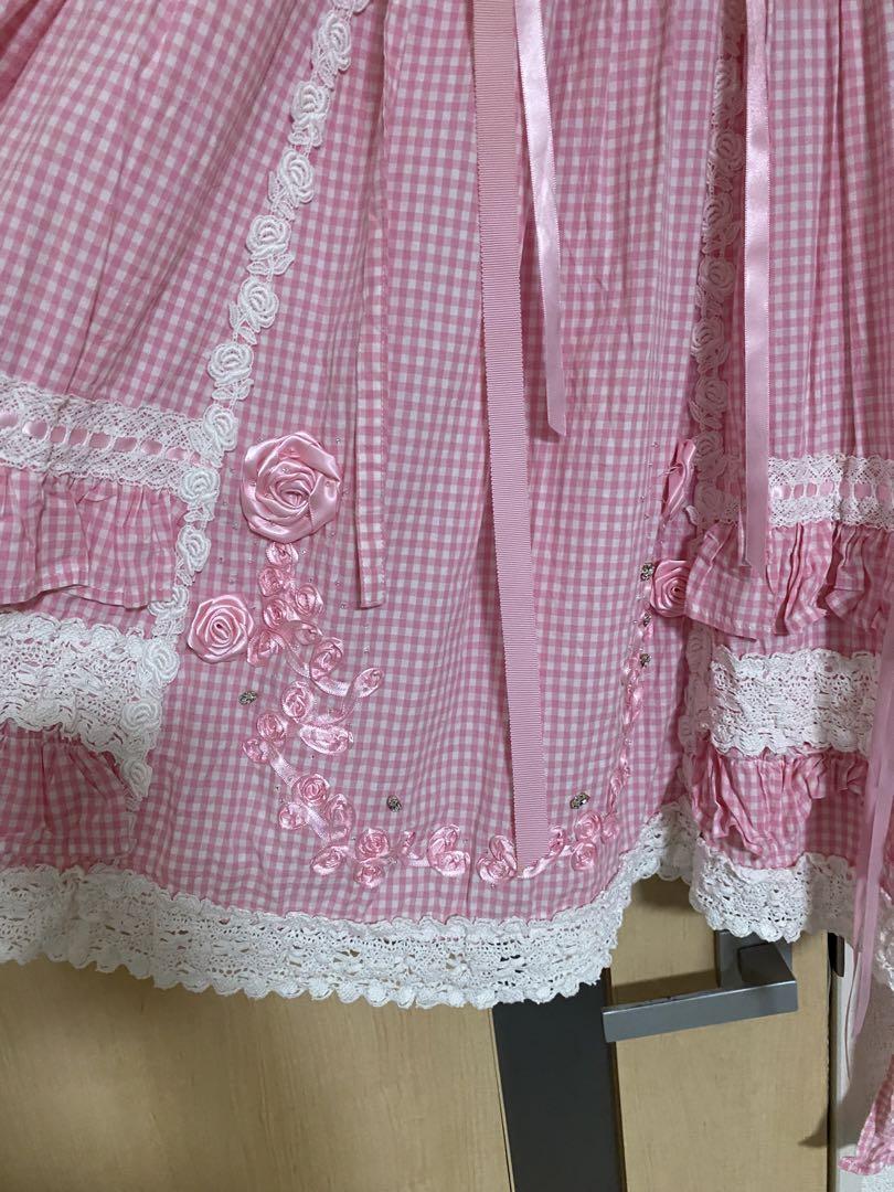 く*ま様 ギンガムチェック巻きバラドールワンピース&ヘッドドレス セット