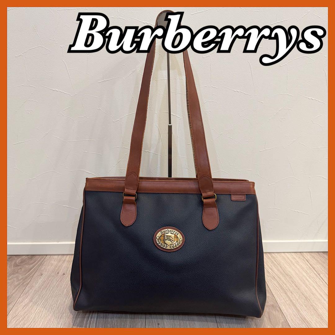 Burberry ハンドバッグ ビジネスバッグ レザー ネイビー ヴィンテージ