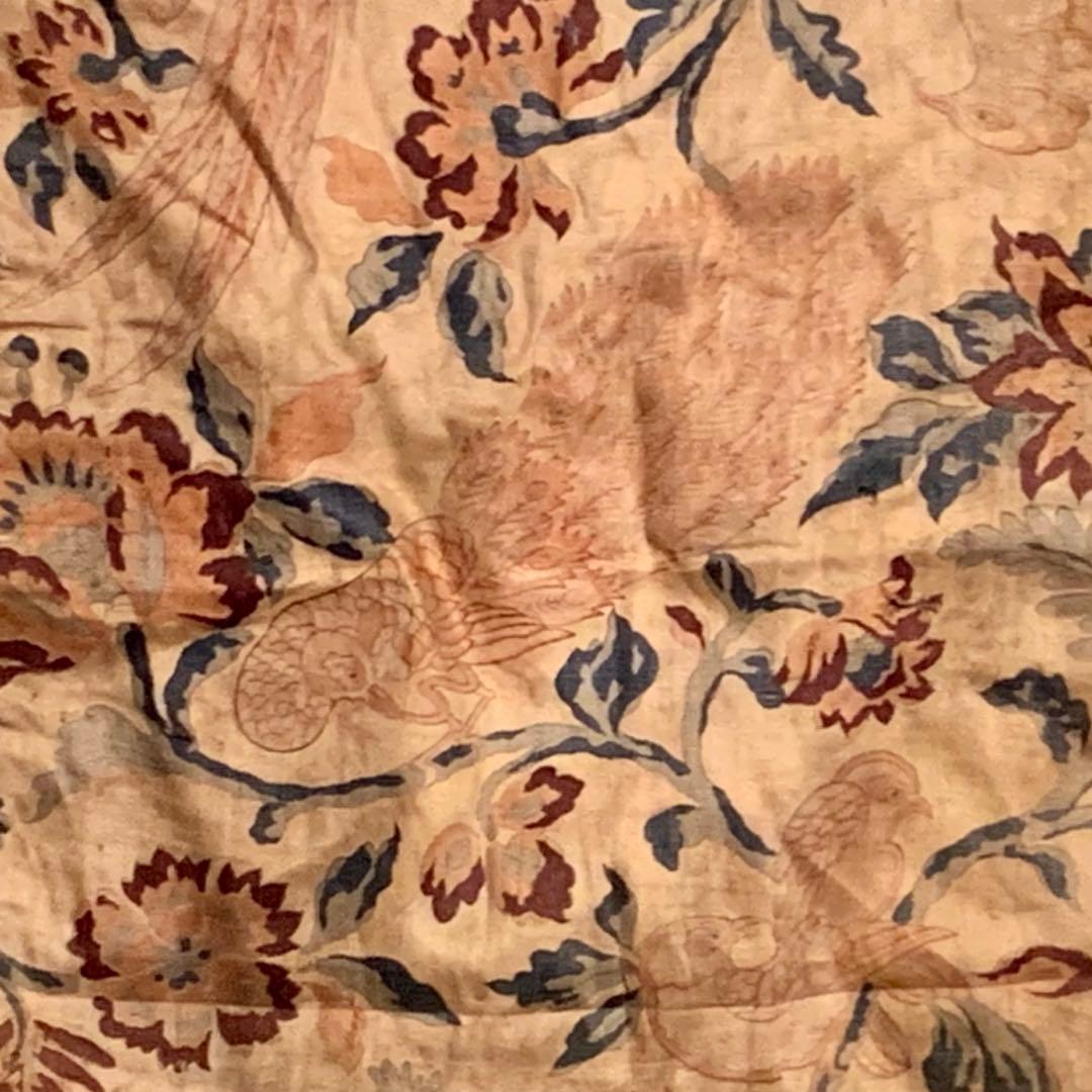 古い 絹更紗 鳳凰唐花文様 古道具 アンティーク 古布