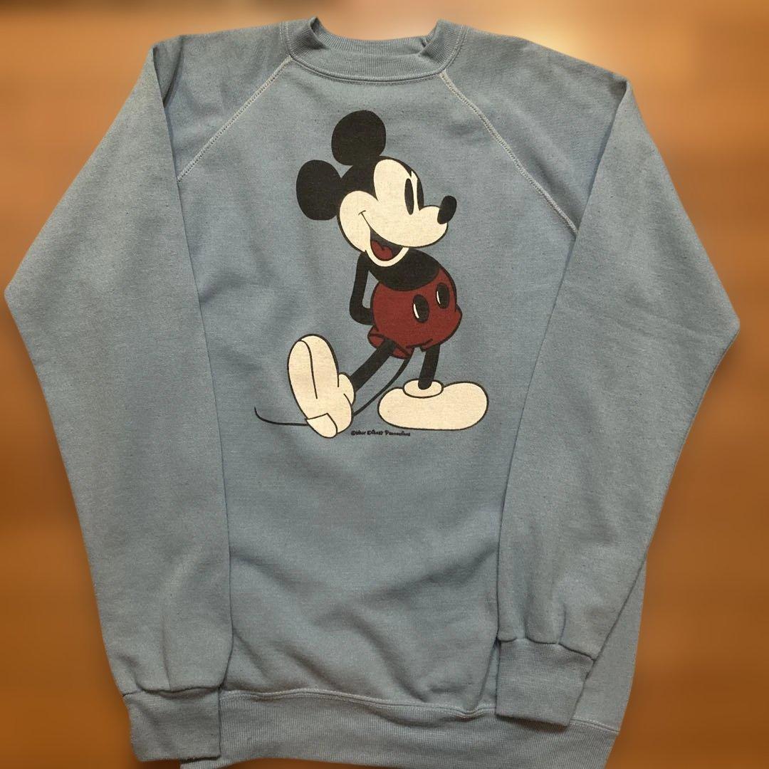 70s ミッキー スウェット ディズニー 白足 水色 ビンテージ