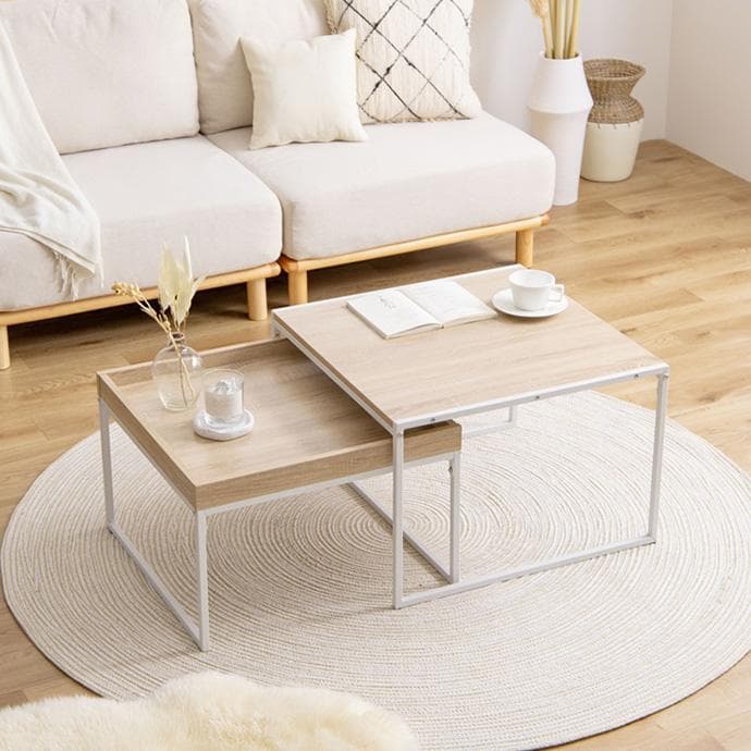 2点セット】ローテーブル リビングテーブル センター【ブラウン】