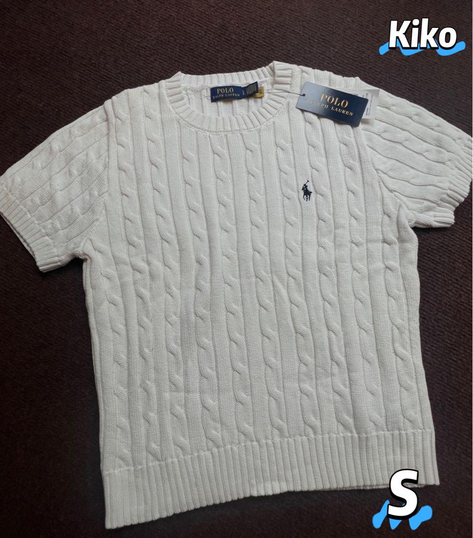 POLO RALPH LAUREN 半袖ケーブルニットコットン S白い色xw