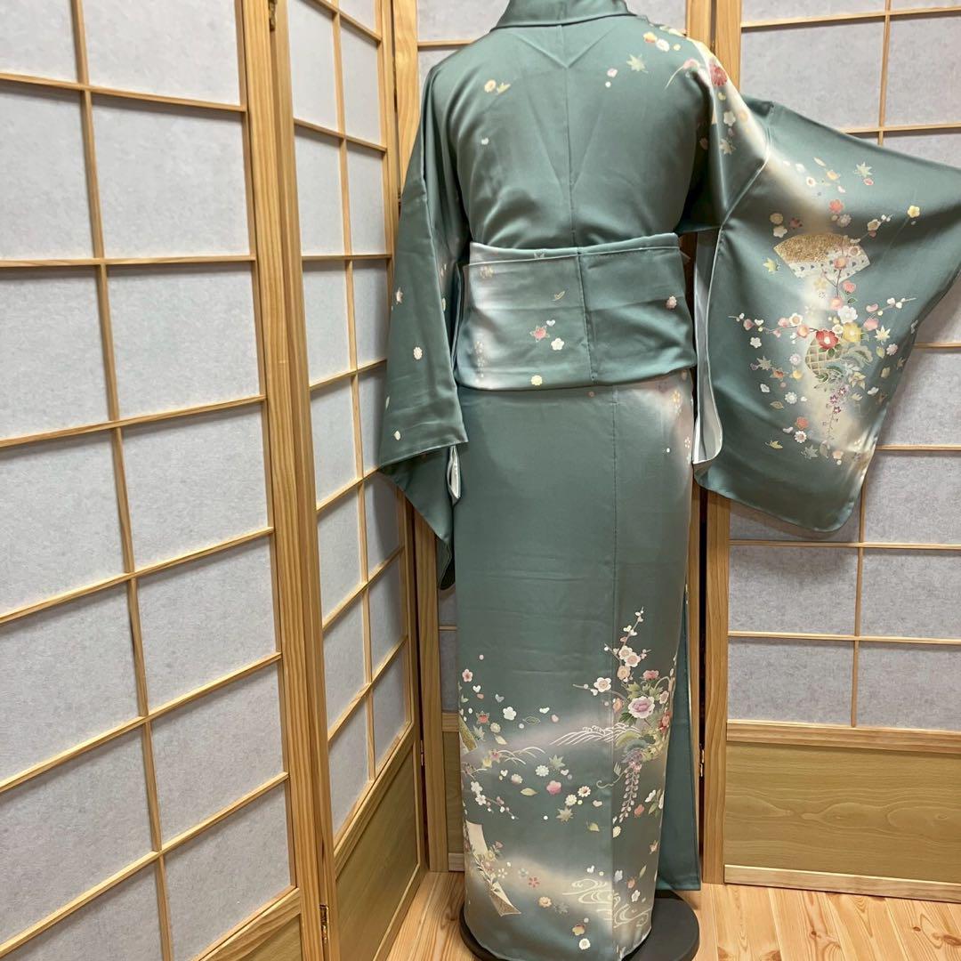 ［4366］訪問着 美品 友禅 駒刺繍 金彩 花籠 正絹 着物 袷
