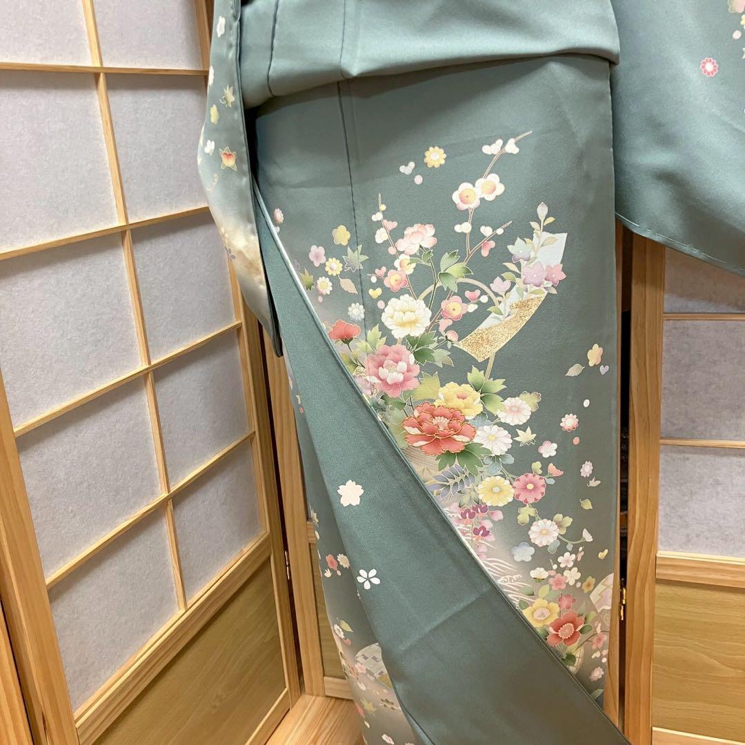［4366］訪問着 美品 友禅 駒刺繍 金彩 花籠 正絹 着物 袷