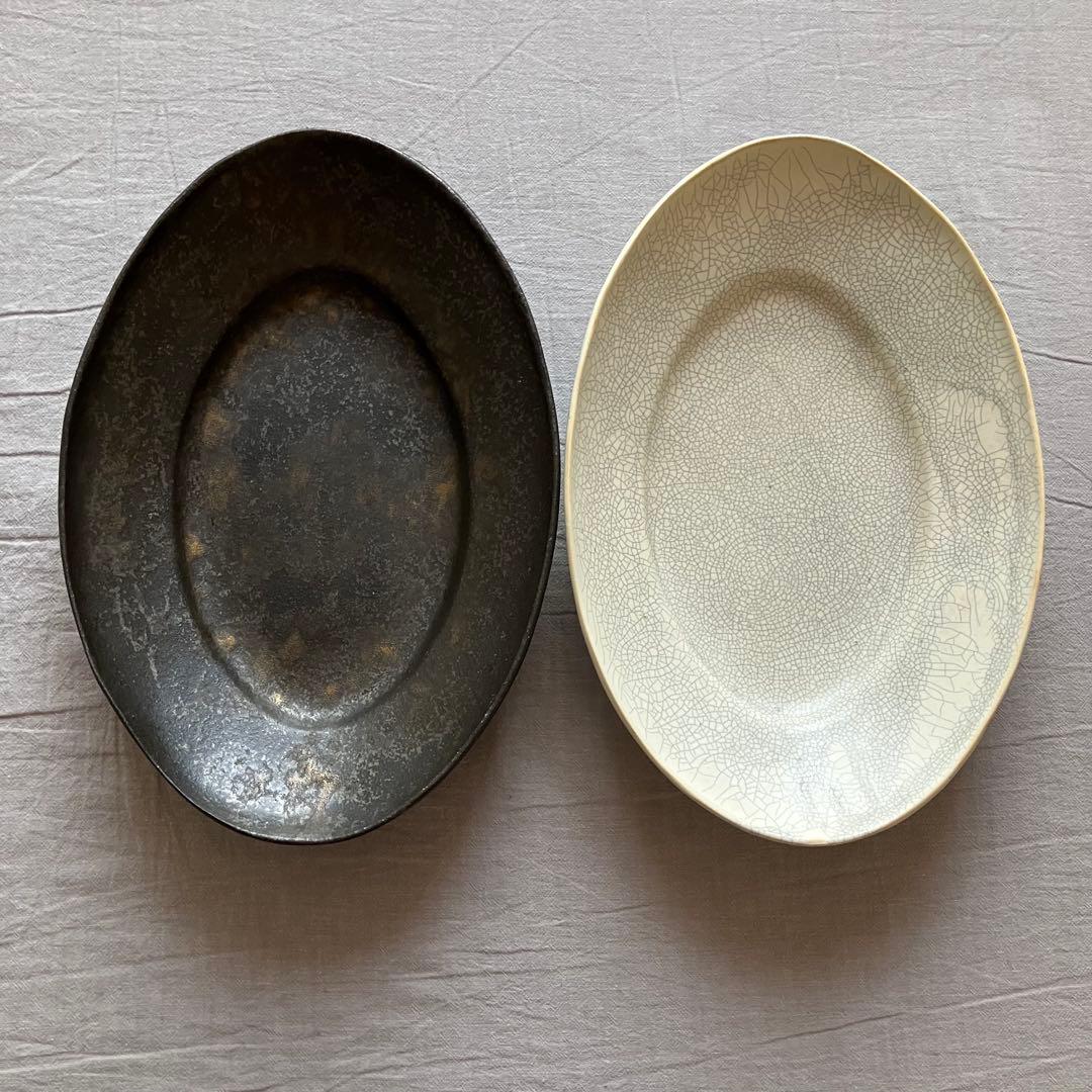 【新品未使用】安福由美子　黒錆 貫入　リム皿　2枚セット