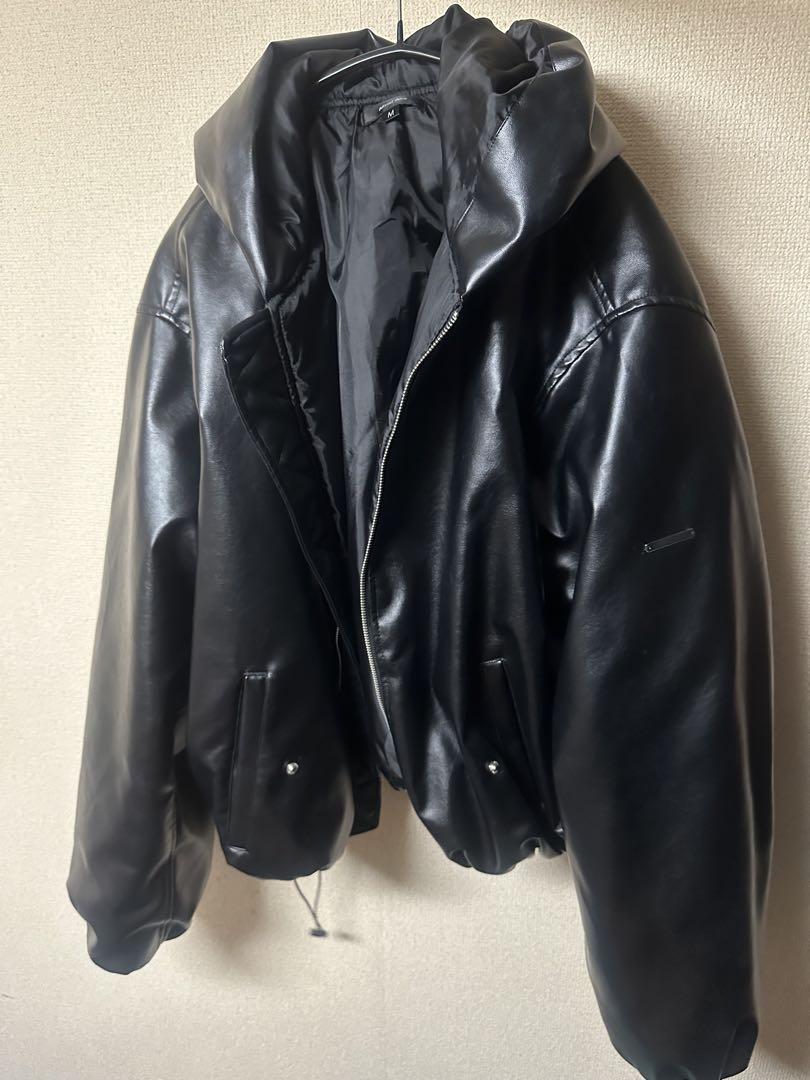 Alfred Alex フード付きレザージャケット M ブラック 5,005円