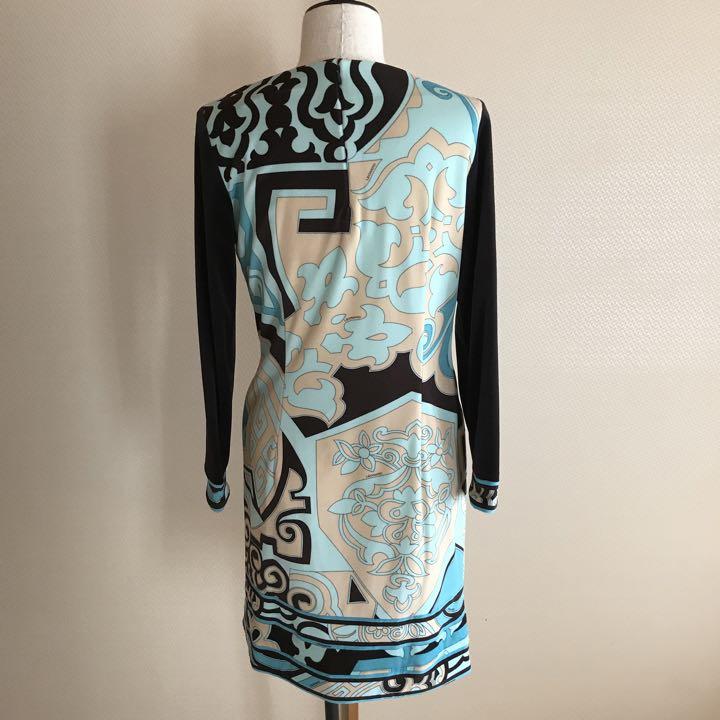 美品】LEONARD ワンピース ベロア 総柄 ブルー ブラック サイズ40