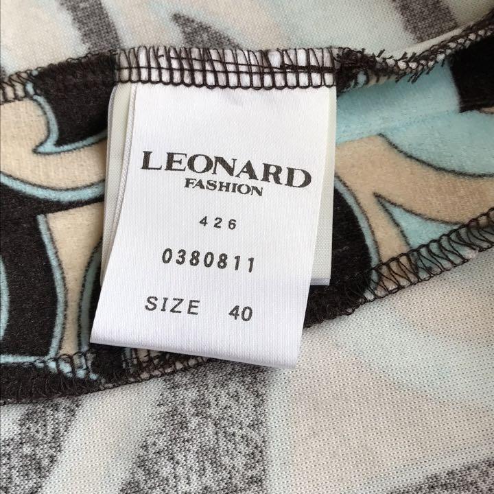 美品】LEONARD ワンピース ベロア 総柄 ブルー ブラック サイズ40