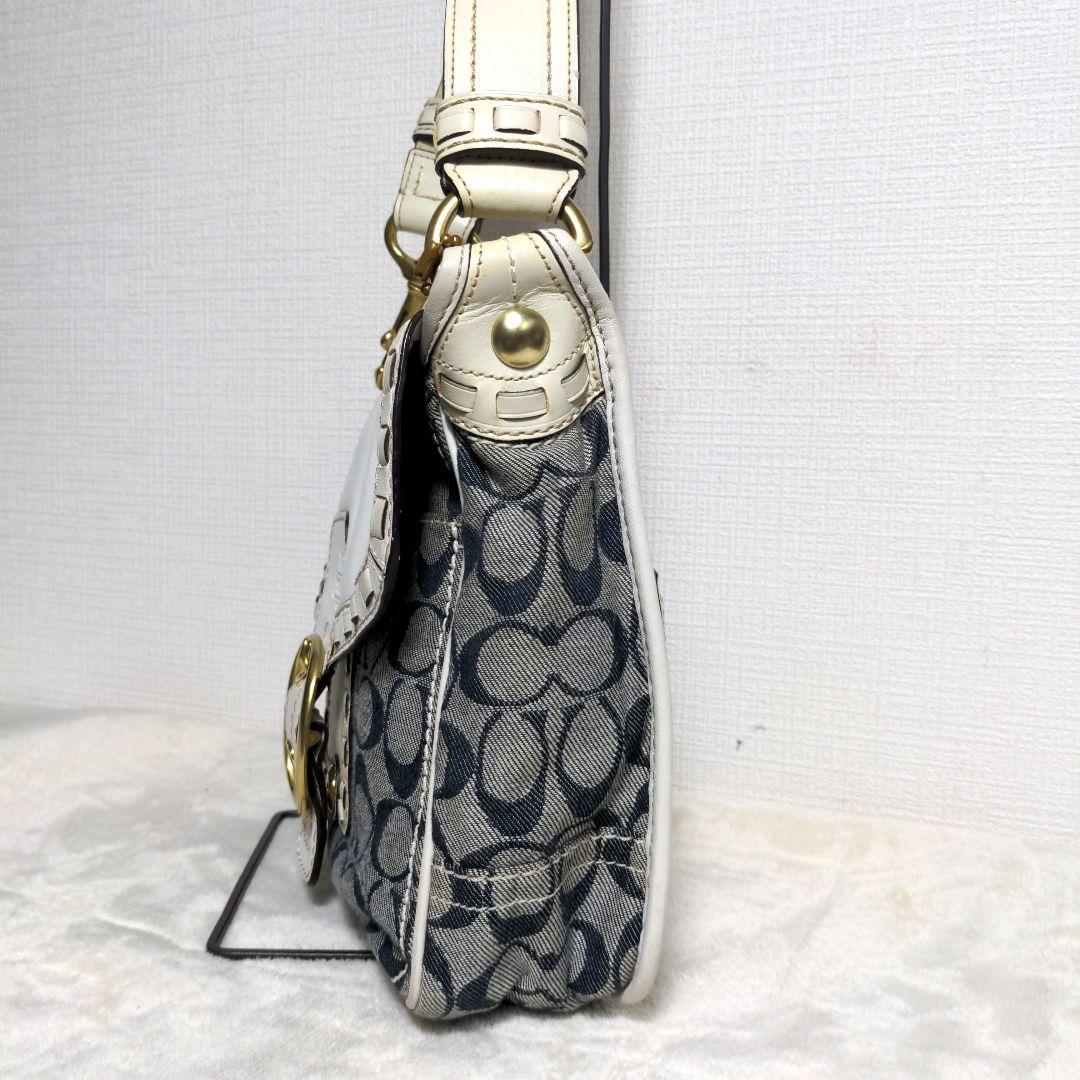 dc50 COACH ショルダーバッグ デニム×本革 シグネチャー 白