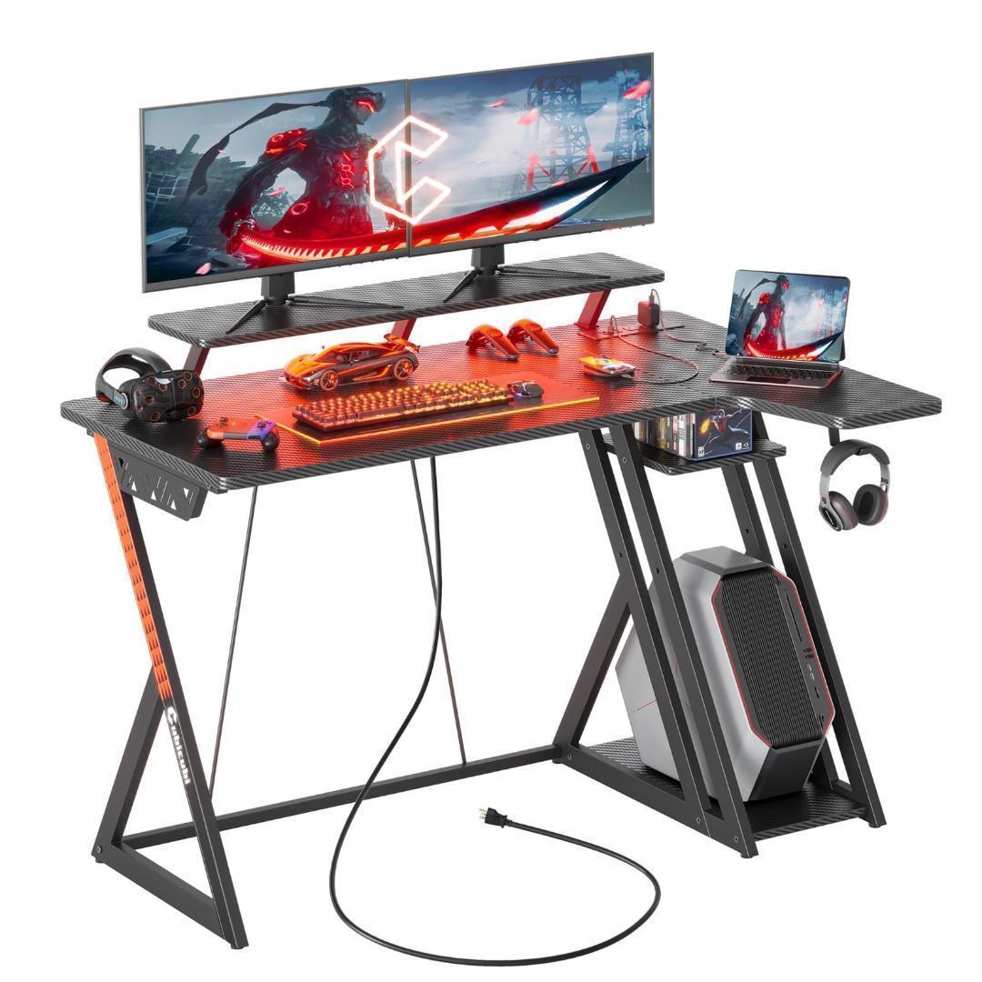 ゲーミングデスク 収納棚付き 幅120 奥行き60cm ブラック