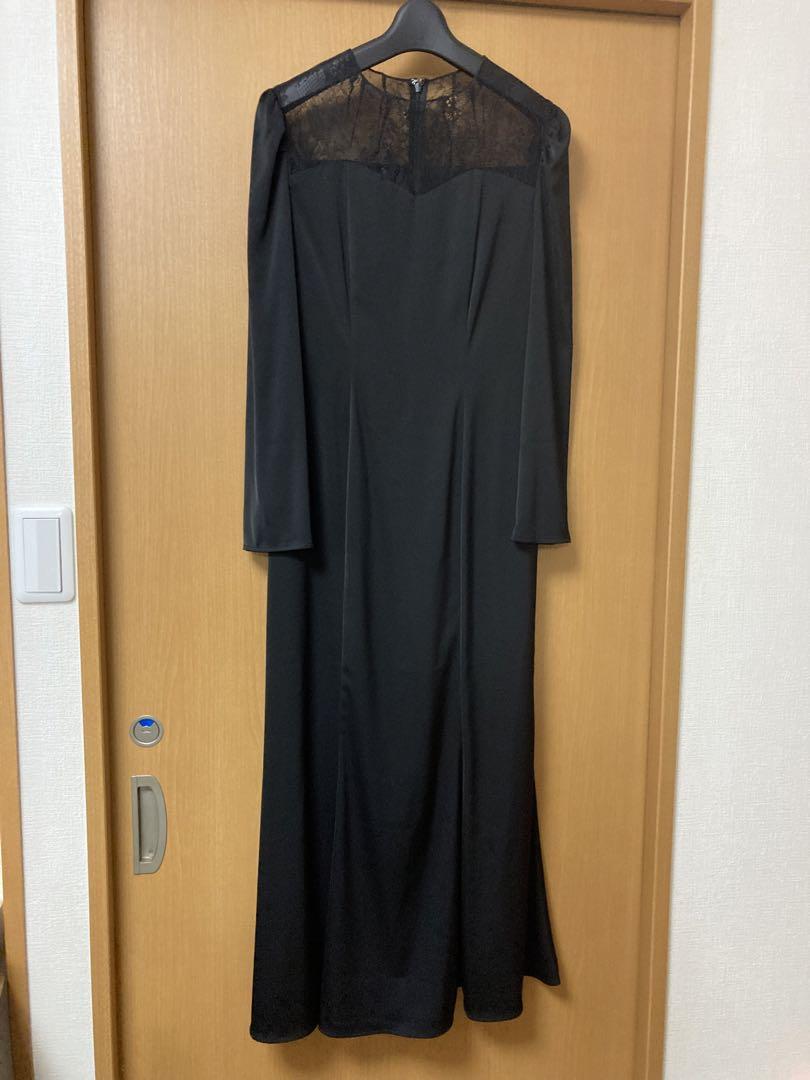 niana レース切替サテンマーメイドドレス （ブラック）