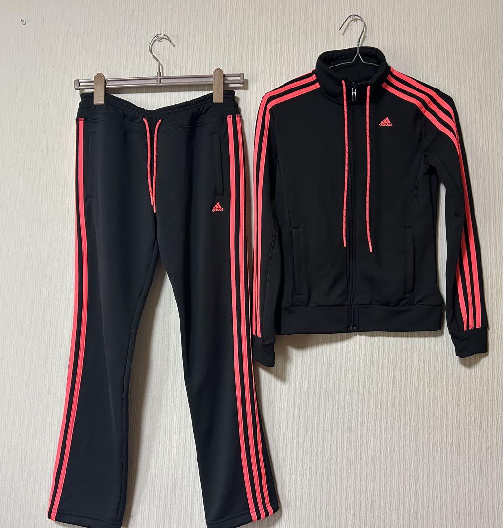 新品未使用 adidas ブラック 蛍光ピンク セットアップ