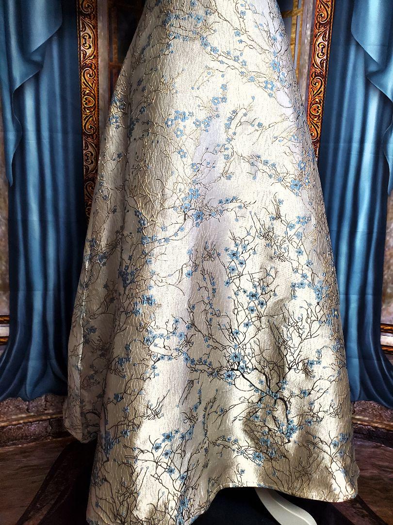 S～M【新品インポートセレクト】ベロア×金糸混ジャガード×パールクラシックドレス