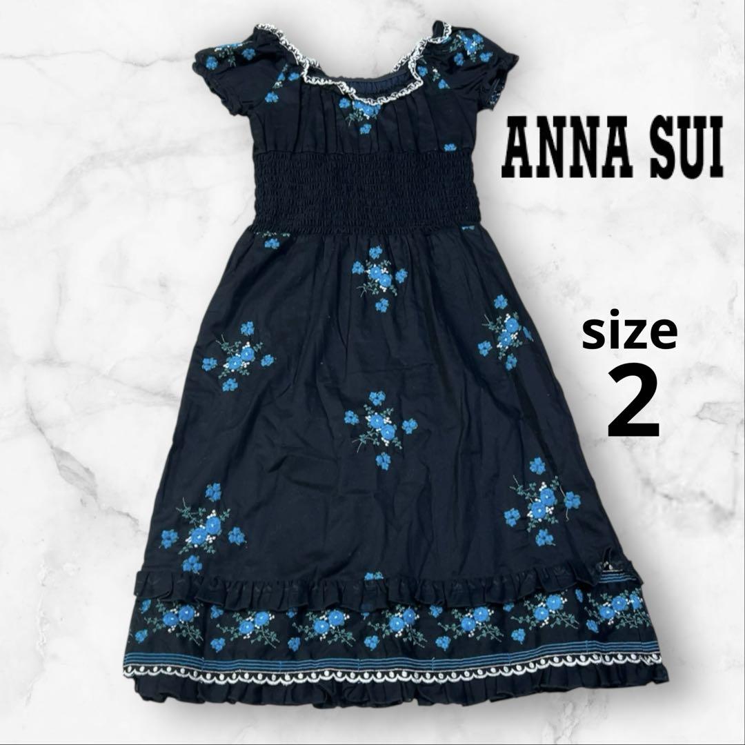 ANNA SUI花柄レーススリーブひざ丈ワンピース ANNA SUI アナスイ ワンピース 花柄 刺繍 レース 花柄 アメリカ