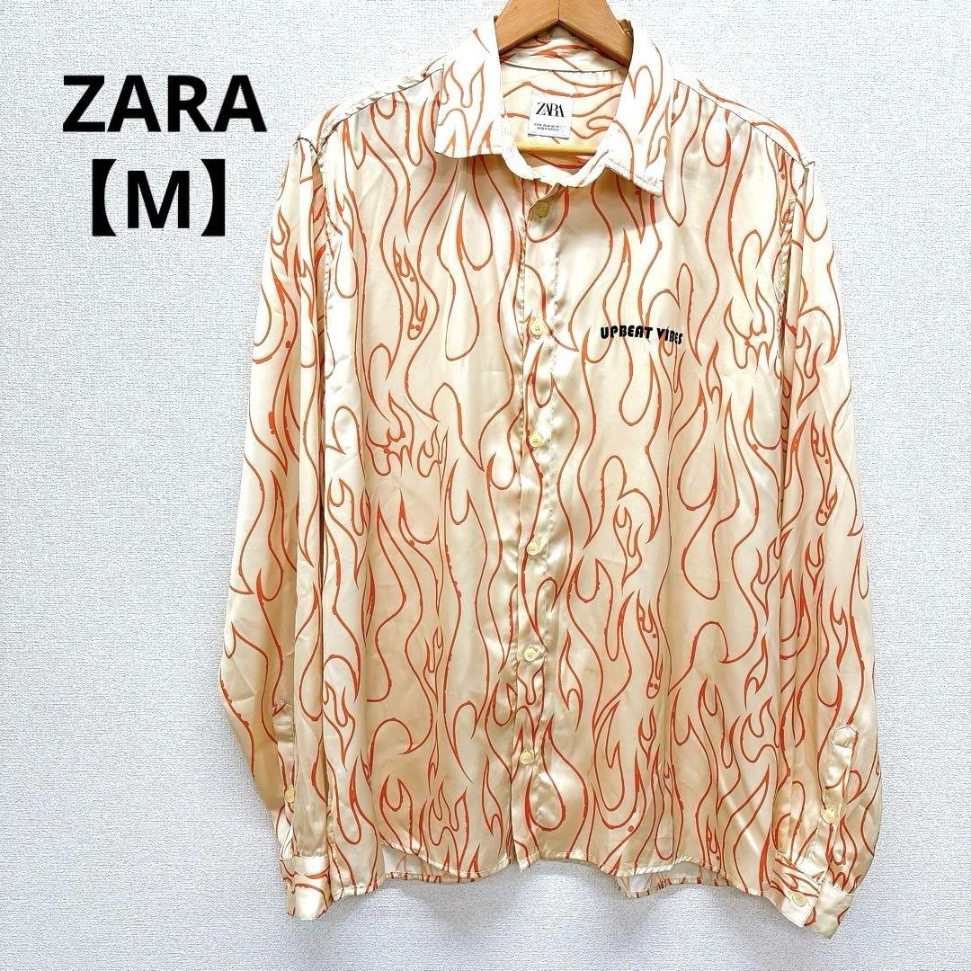 【ZARA】UPBEAT VIBES サテン生地 総柄 ファイヤーパターンM