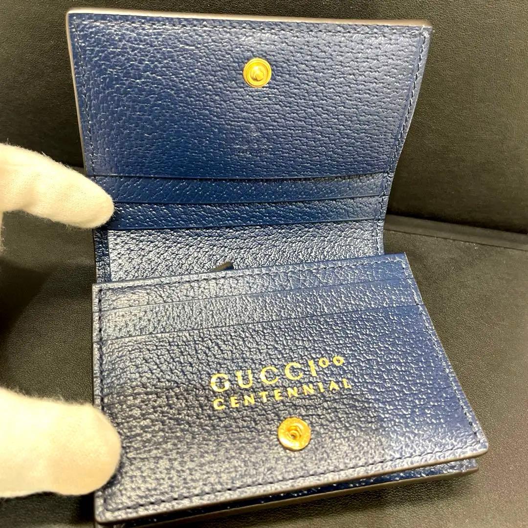 【M】美品✨GUCCI グッチ ミニ財布 カードケース　ウォレット　ネイビー