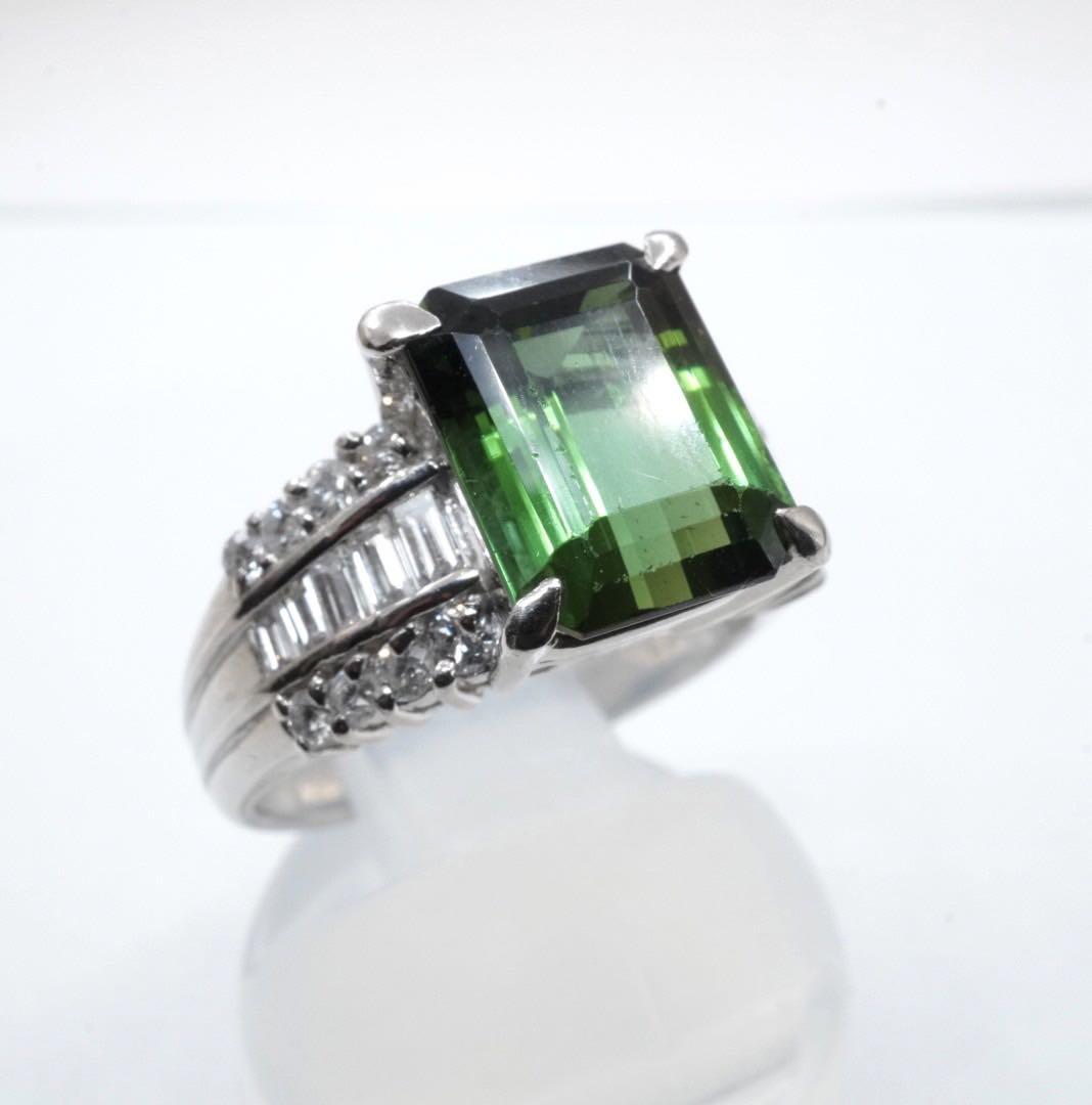 天然 トルマリン 3.793ct ダイヤモンド リング プラチナ