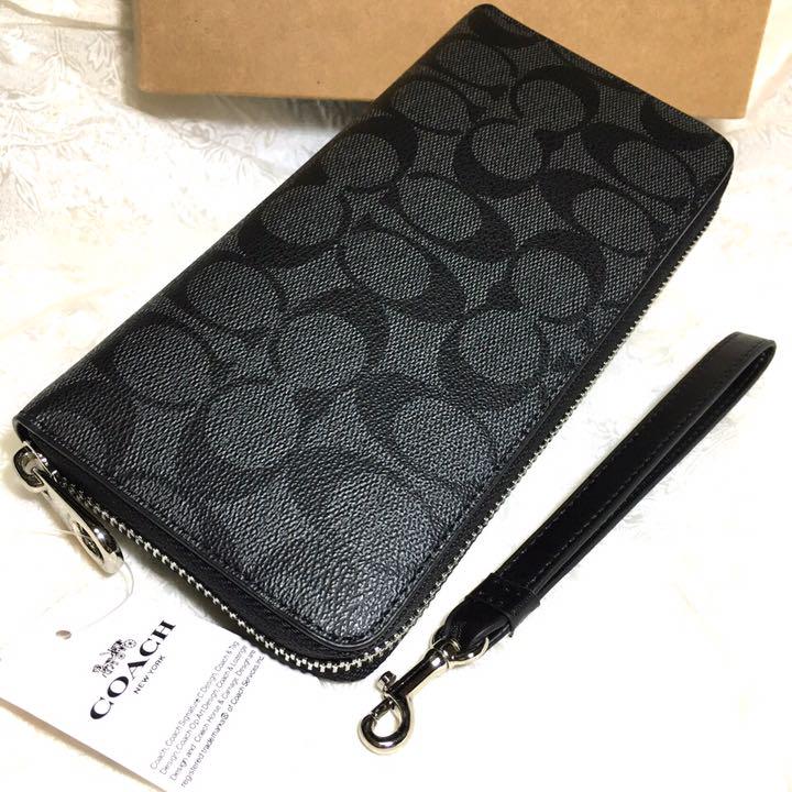得価格安 ラッピング⭕️コーチ 長財布 ブラック×チャコール 0gBp5-m70378816448 2021新作 ストラップ付 好評大得価