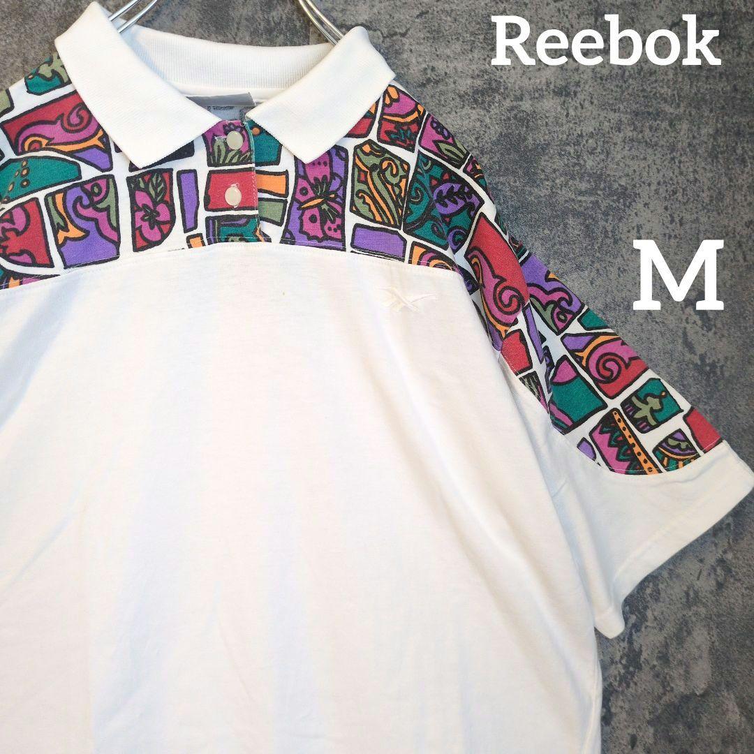 Reebok　幾何学柄　ポロシャツ　刺繍ロゴ　かわいい　ビンテージ　海外古着