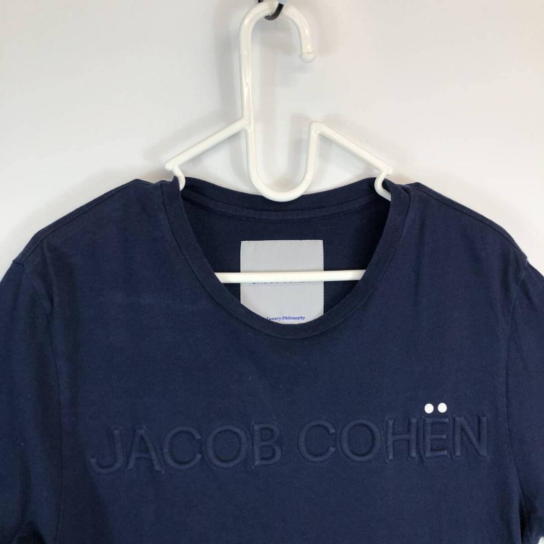 ヤコブコーエン 半袖Tシャツ 立体ロゴ ネイビー イタリア製 コットン Mサイズ