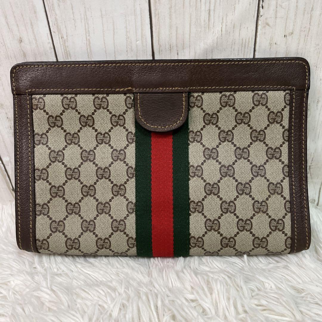 GUCCI シェリーライン　クラッチバッグ　GG柄　PVC ブラウン