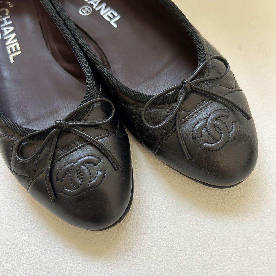 極美品 シャネル バレリーナ キルティング バレエシューズ ブラック 37