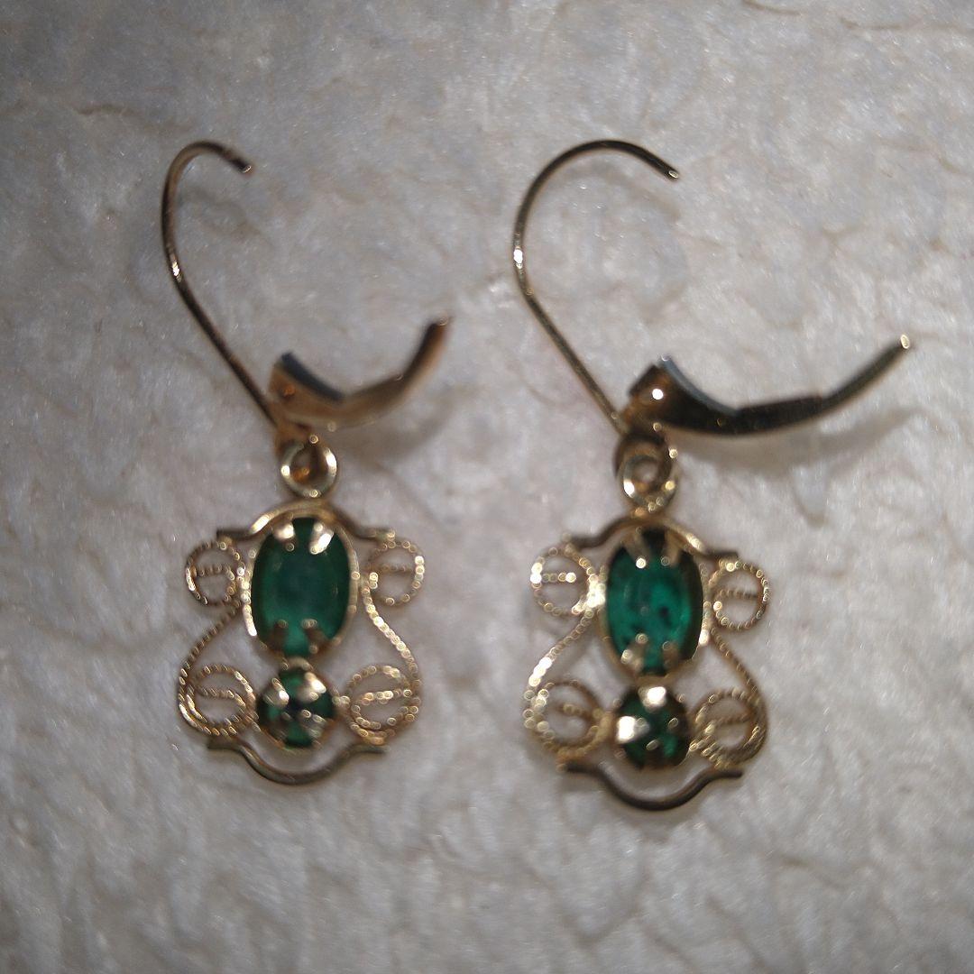 エメラルド　14K　フックピアス