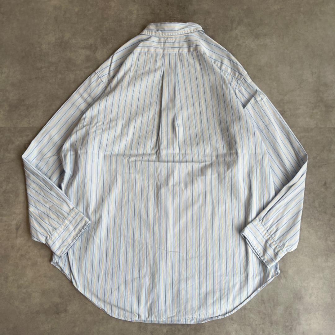 ラルフローレン ストライプ シャツ ポニー 刺繍 古着 青 黄 XL 13978