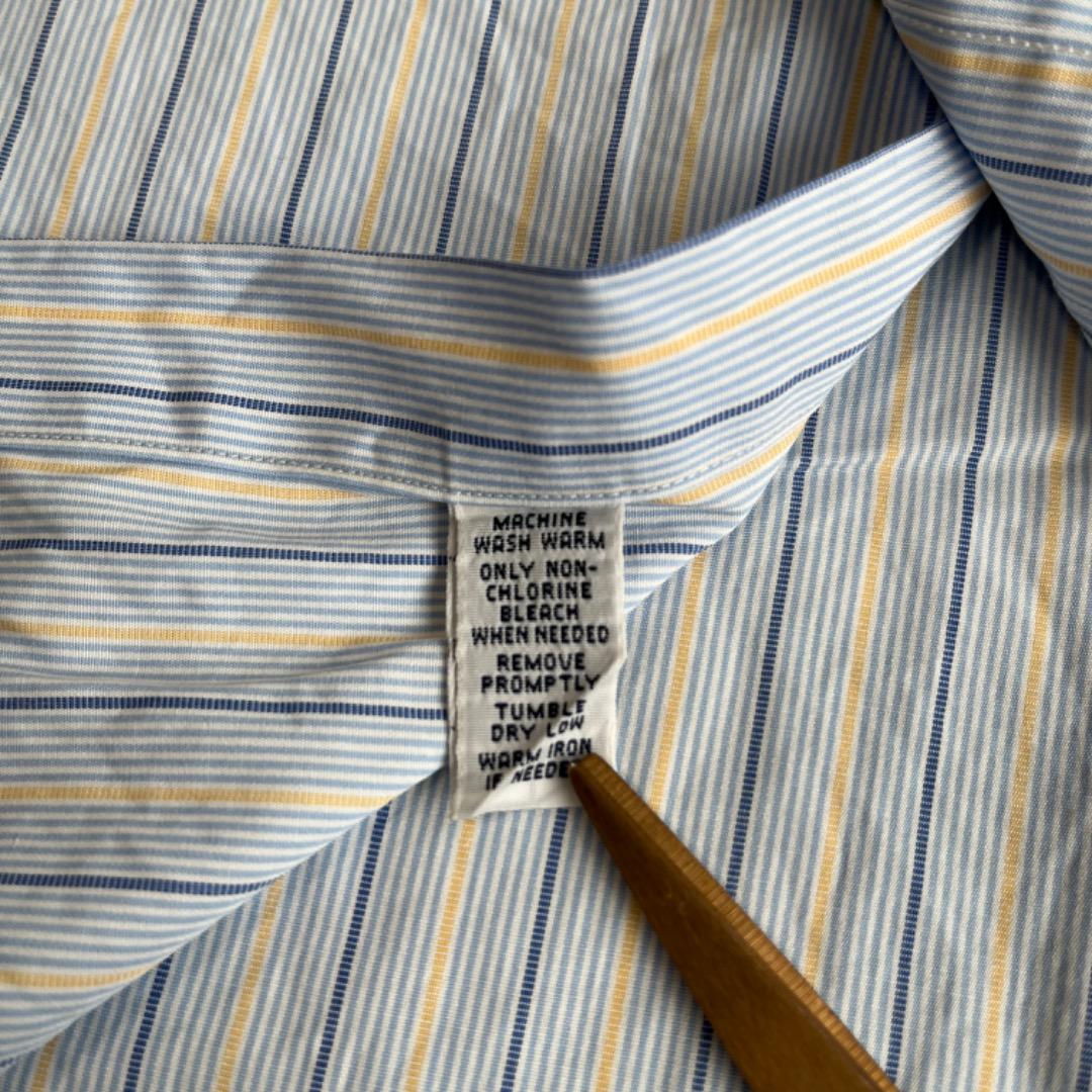 ラルフローレン ストライプ シャツ ポニー 刺繍 古着 青 黄 XL 13978