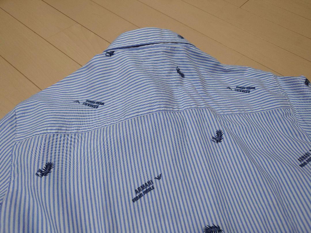 美品 アルマーニジュニア 16A ブルー ストライプ長袖シャツ