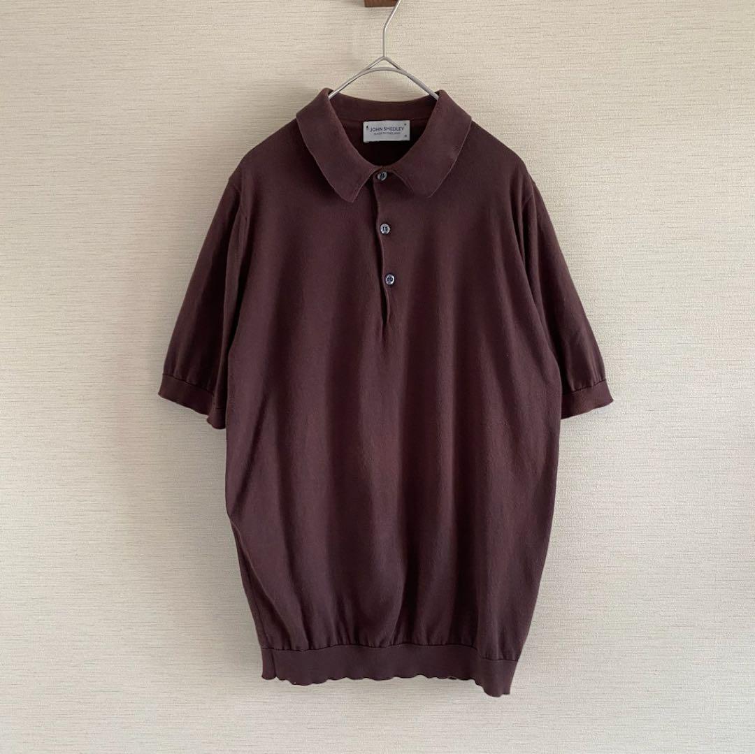 JOHN SMEDLEY シーアイランドコットン　半袖　ニットポロシャツ　茶　M
