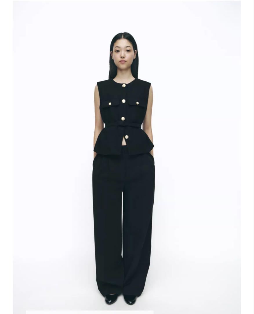 新作⭐︎ZARA ベルト テクスチャー ベスト M ブラック ゴールド