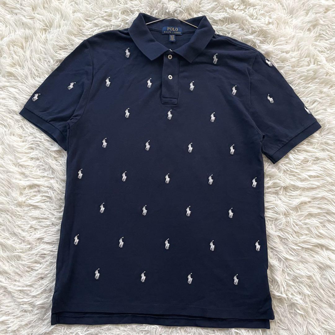 POLO RALPH LAUREN 刺繍　総柄　半袖　鹿の子　ポロシャツ