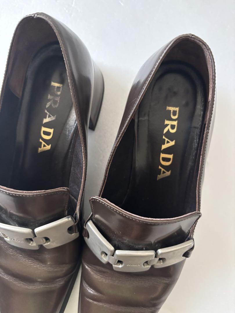 プラダ PRADA プレート ロゴ ローファー ガラス加工 vintage