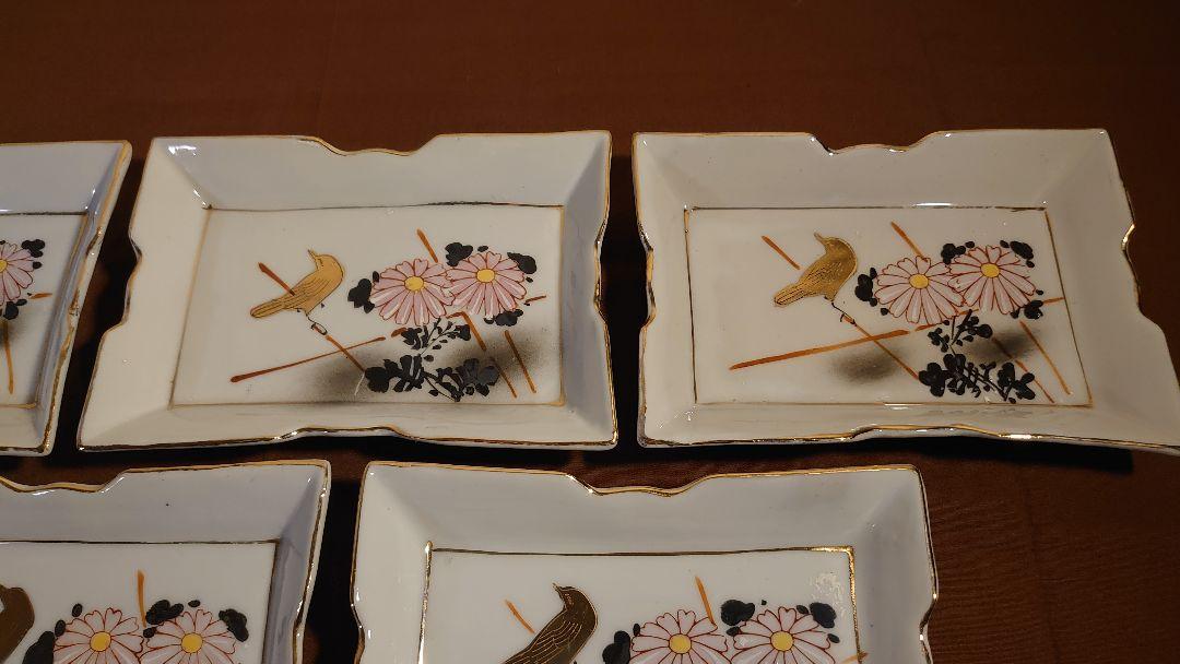 古伊万里　伊万里　色絵　金襴手　梅鳥の図　角皿　５客