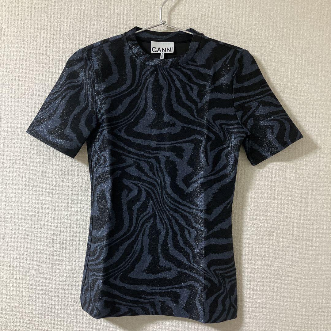 GANNI/ガニ―】Heavy Cotton Rhinestone Drop Shoul：Tシャツ（T